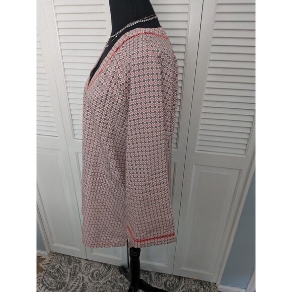 Lands' End Wrinkle Free Top Women's 14-16 L/T Orange Blue Tile Geo Coastal Prep - Picture 8 of 13